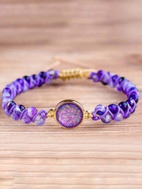 Purple Agate Woven Bracelet Women's Positive Energy Gemstones NWOT